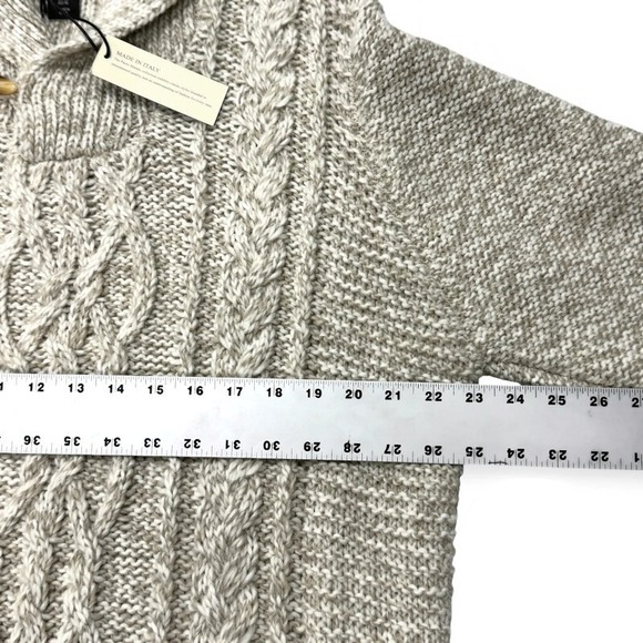 Paolo Mondo Shawl Collar Cable Knit Sweater Mens XL Italy Beige Wool Blend NWT - Picture 7 of 10
